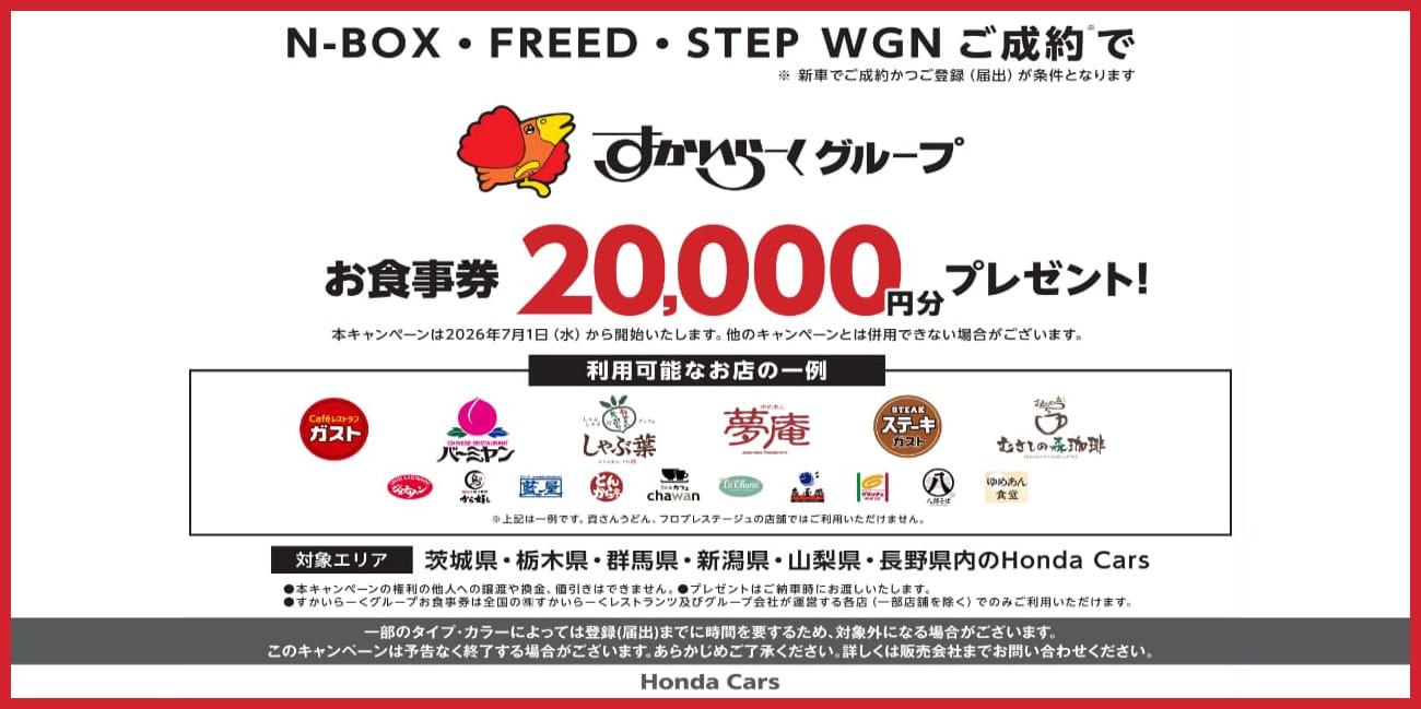 N-BOX�EFREED�ESTEP WGN�����񂩂o�^�i�͏o�j�ŁA��������[���O���[�v���H����20,000�~���v���[���g�I